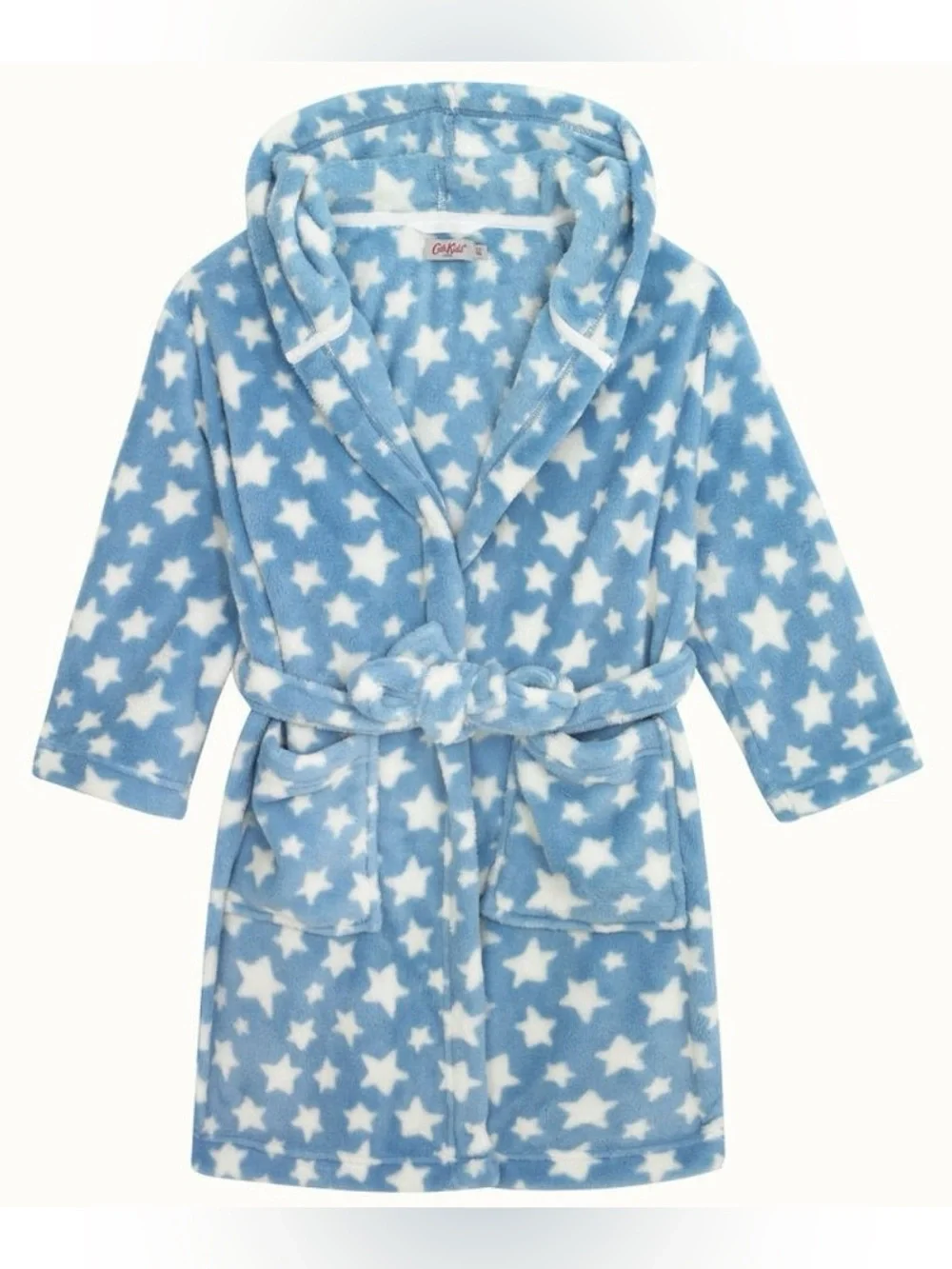 Cath Kids London Blue White Star Print Fleece Hooded Tue Waist Robe. 5-6. 5. 6.